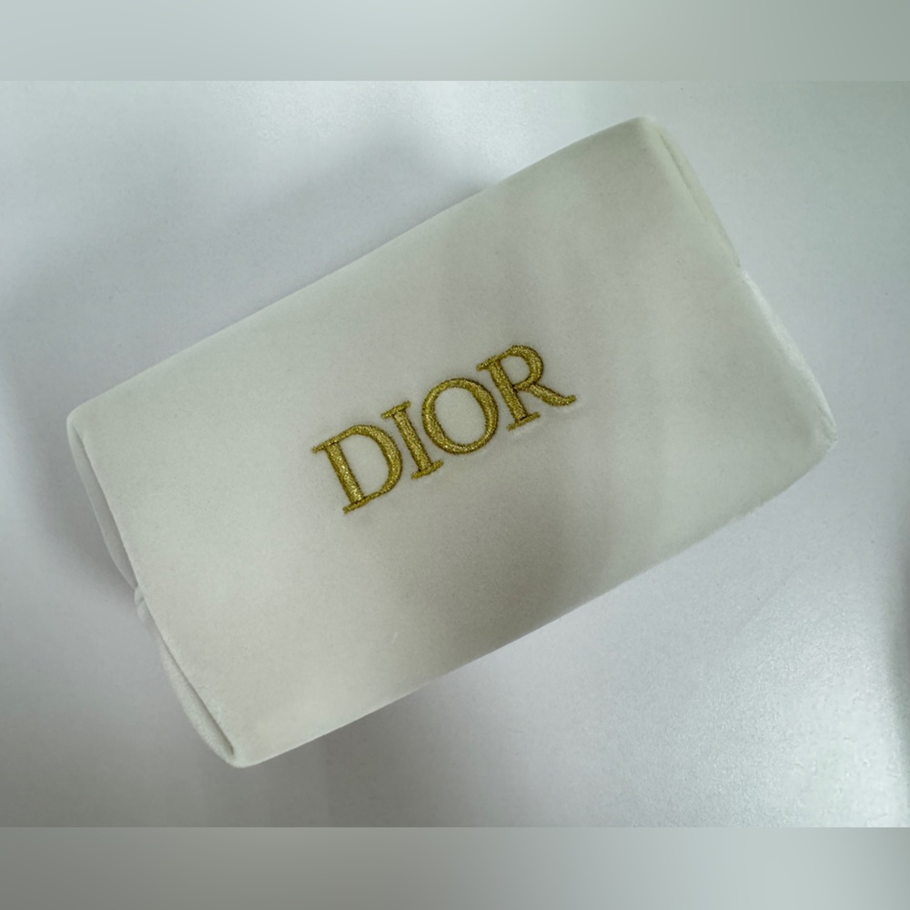 DIOR White Velvet with Gold Logo Pouch - Picture 3 of 11
